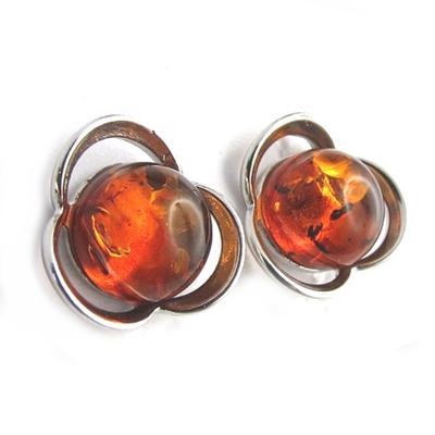 [N2235] - Cognac Amber 'Inspiration' Silver Earrings (rhodium-plated)