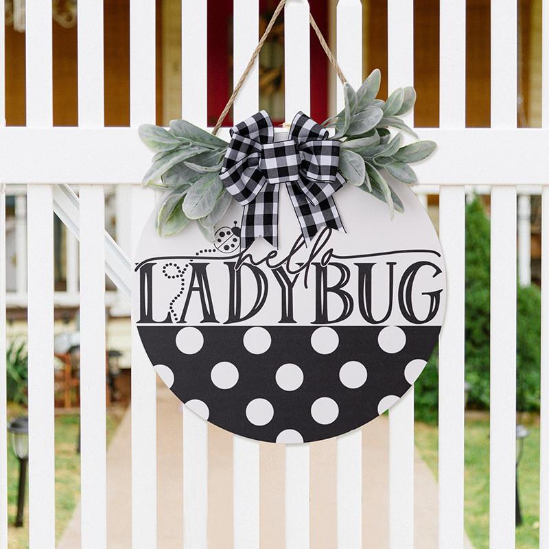 Eye-catching Ladybug Door Decor With Stunning Black White Gray Bow For Seasonal Home Style