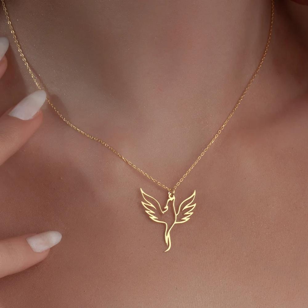 Stainless Steel Hollow Phoenix Necklaces & Pendants Gold Plated Sacred Bird Necklace For Women Jewelry Gifts