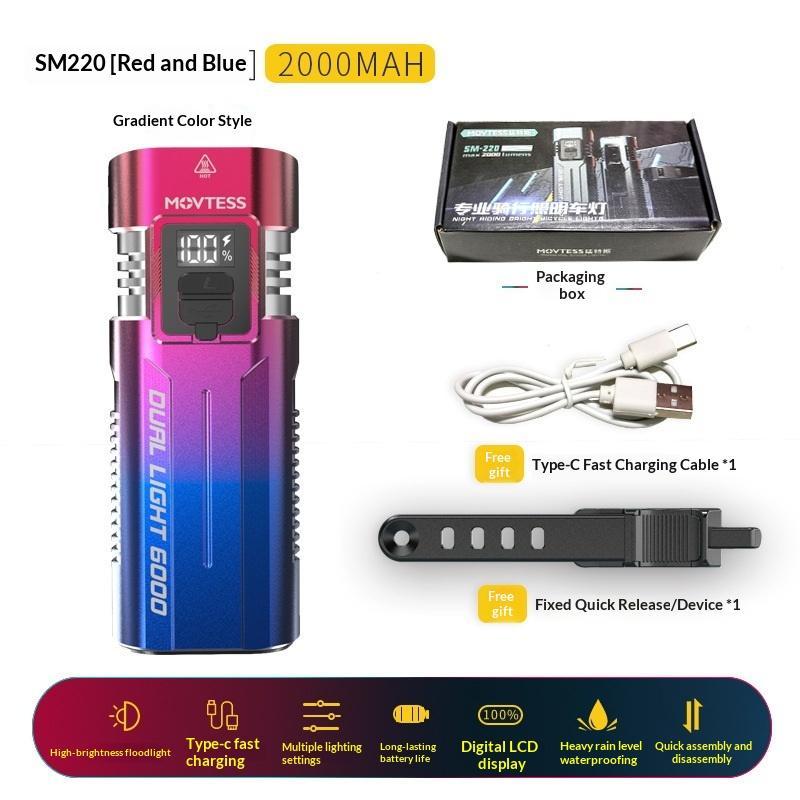 Bicycle Light Digital Battery Indicator Usb Rechargeable Bike Light Set With 1 Flashlight W Bike Light Strap + Type-C Charging