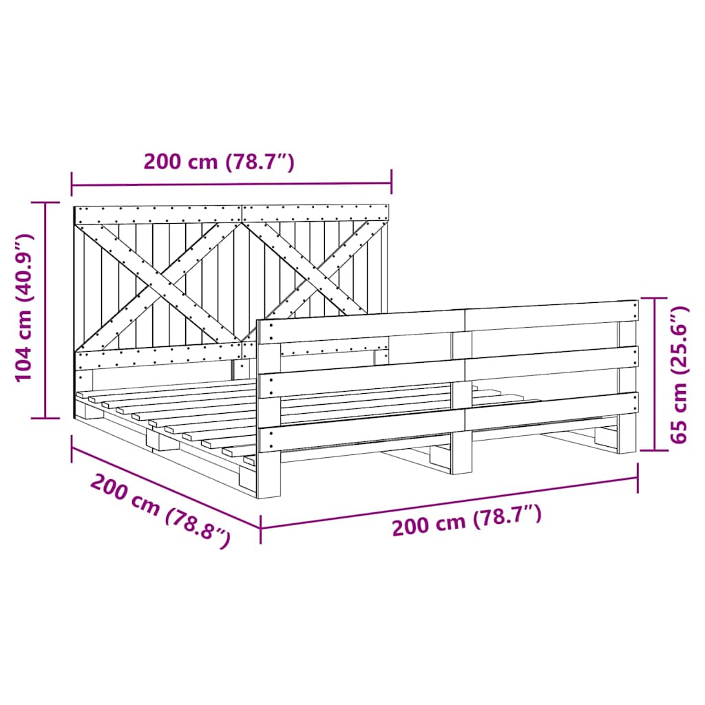 Solid Wood Bed with Headboard 200 x 200 cm Pine