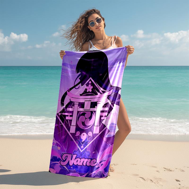 Personalized customized proof beach towel with Genshin Impact characters pattern - soft, absorbent,quick-drying,perfect swimming,camping&bathing