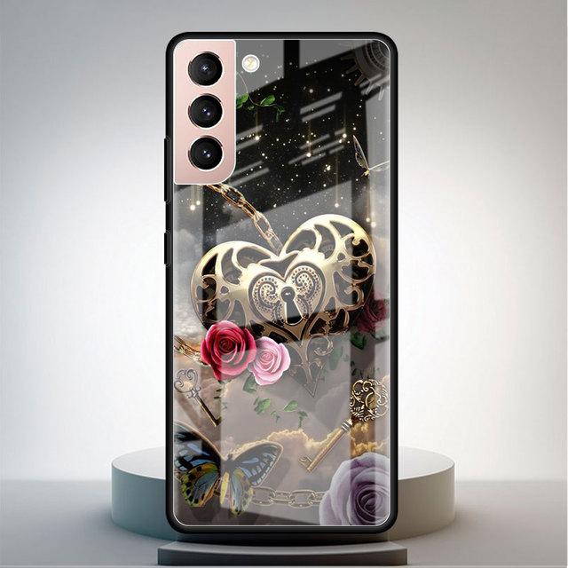 Husă din sticlă securizată pentru Samsung Galaxy S22 S21 Ultra S20 Fe S10 S9 S8 S22 S21 Plus Note 20 10 Funda pentru telefon Rose Fluture Floare