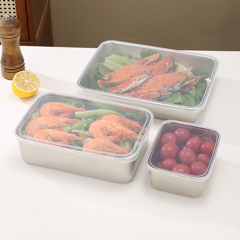 Stainless Steel Crisper Food Grade Refrigerator Organiser Freezer with Lid Seal Box Food Dumpling Container