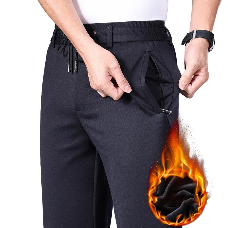 Men's Autumn Winter Loose Straight Trousers In Large Sizes with Elastic Band In Youth Business Casual Style Monochrome Trousers