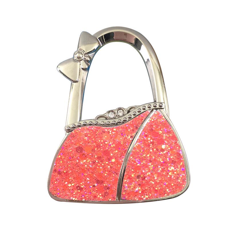 In Stock: New Style Dual-Diamond Folding Portable Metal Handbag Hook & Desktop Stand