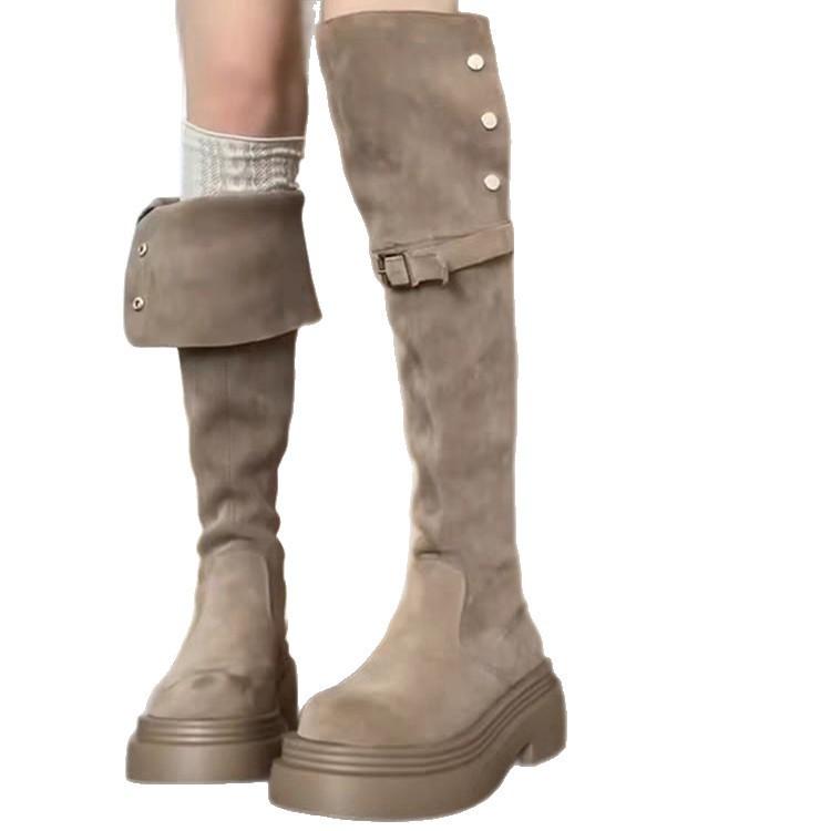 Thick-soled Boots Women's 2025 New Autumn and Winter But Knee Suede Boots Women's Thin Tall Knight Boots