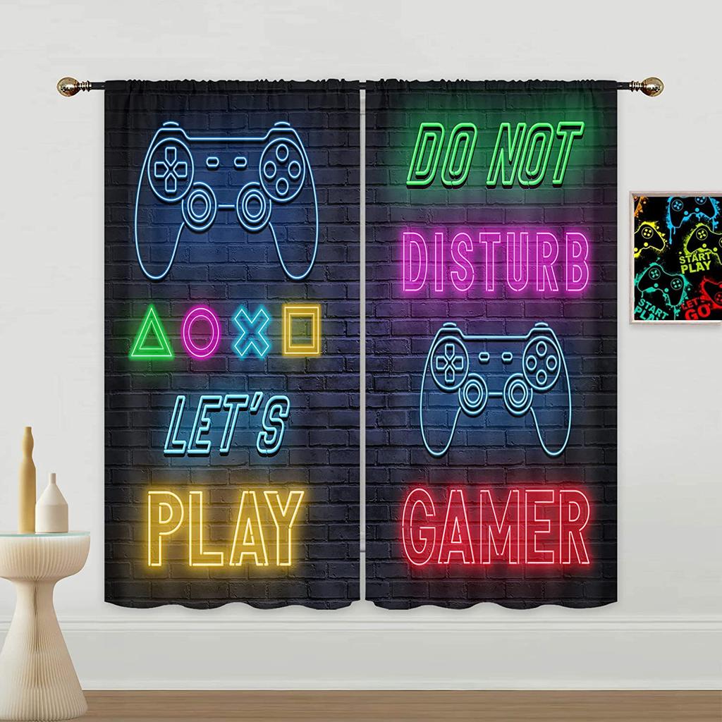 Video Games Controller Teens Kids Favorite Gaming Curtains for Boys Bedroom Window Curtain for Living Room Playroom 2 Panel