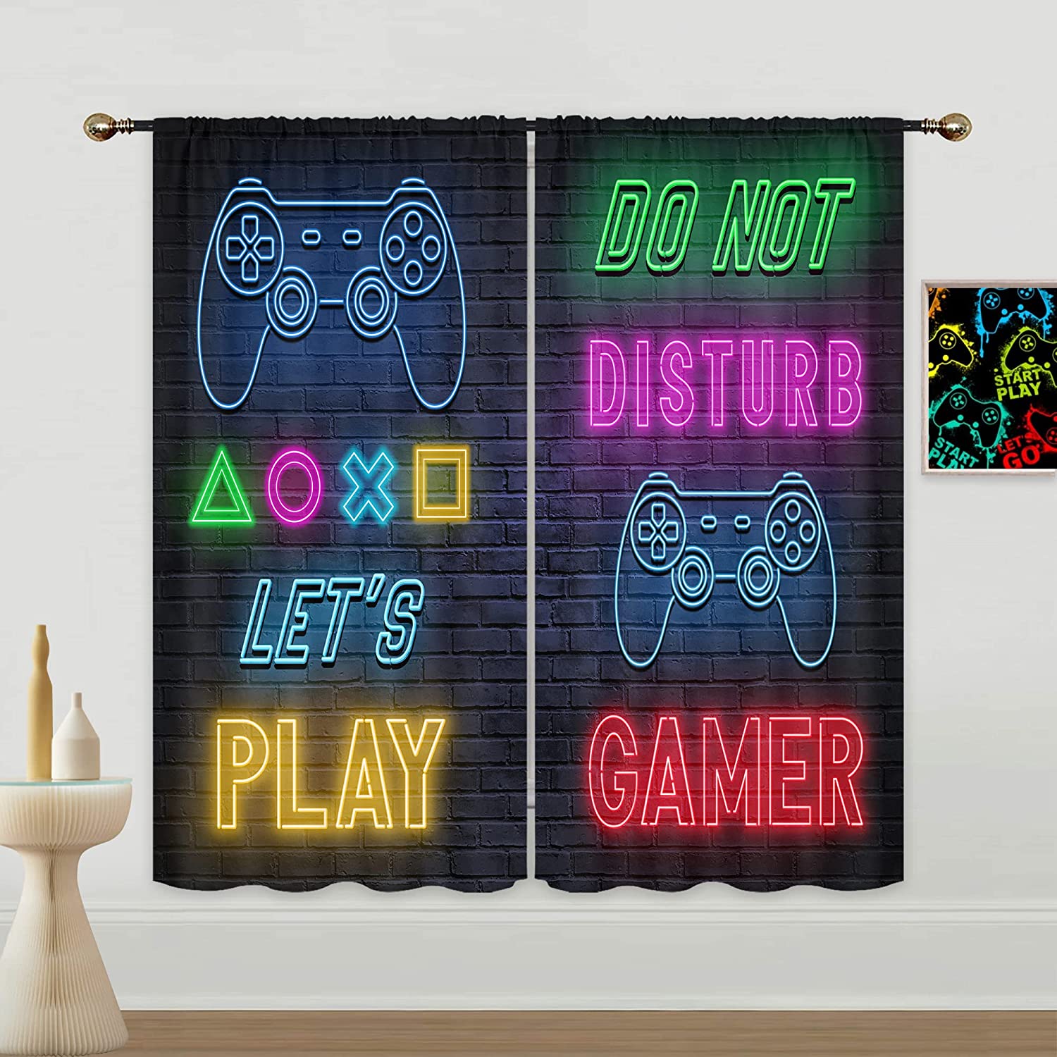 

Игровые шторы с контроллером для видеоигр, декор для игровой комнаты с кулиской, крутой геймпад для мужчин, подростков, девочек, мальчиков, шторы для спальни 100W160H(CM)40x63in&Grommet Top