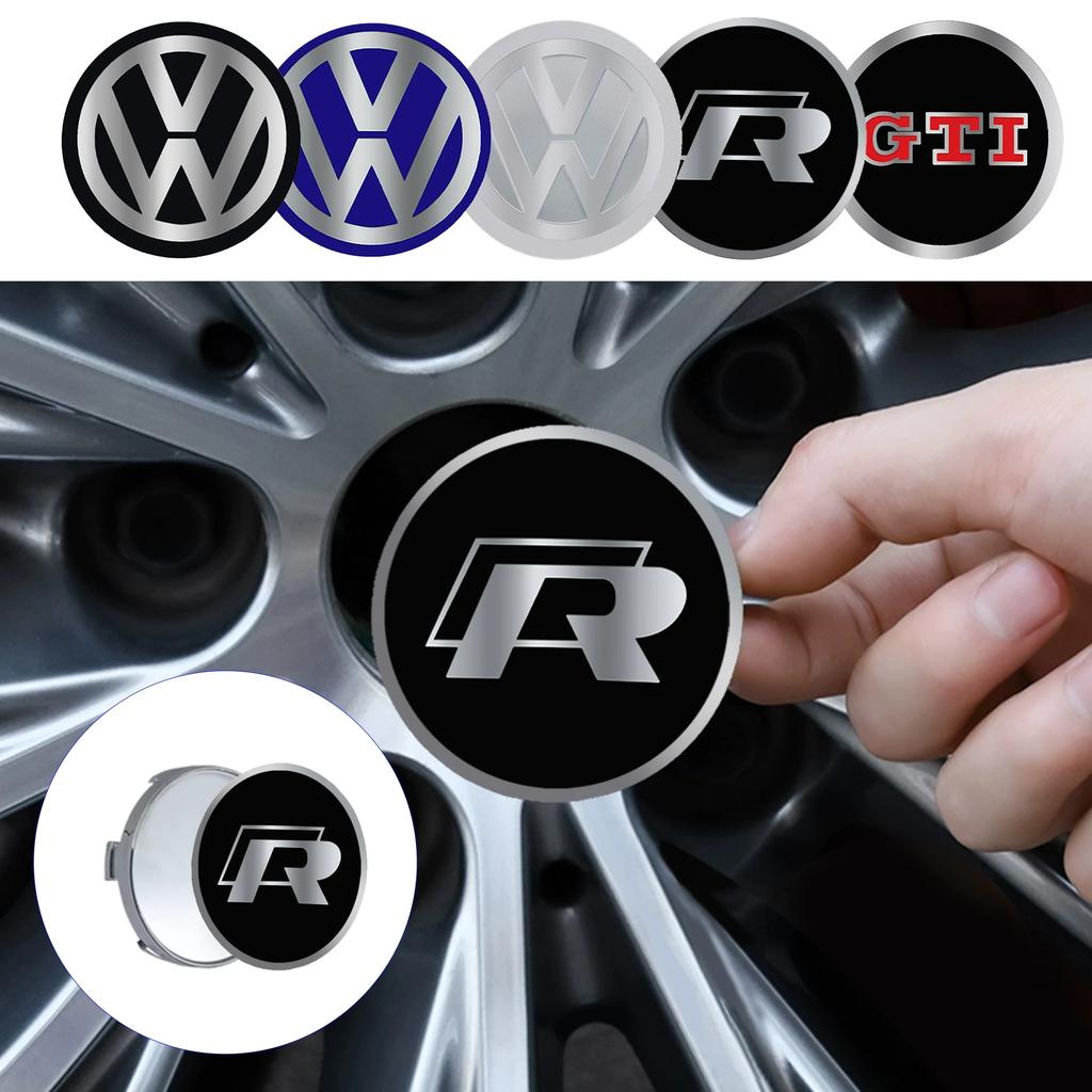 4Pcs Car Wheel Center Hub Caps Covers Badge 60MM/63MM/68MM Compatible with Volkswagen VW R GTI Passat CC Golf MK4 TSI GTD Touare