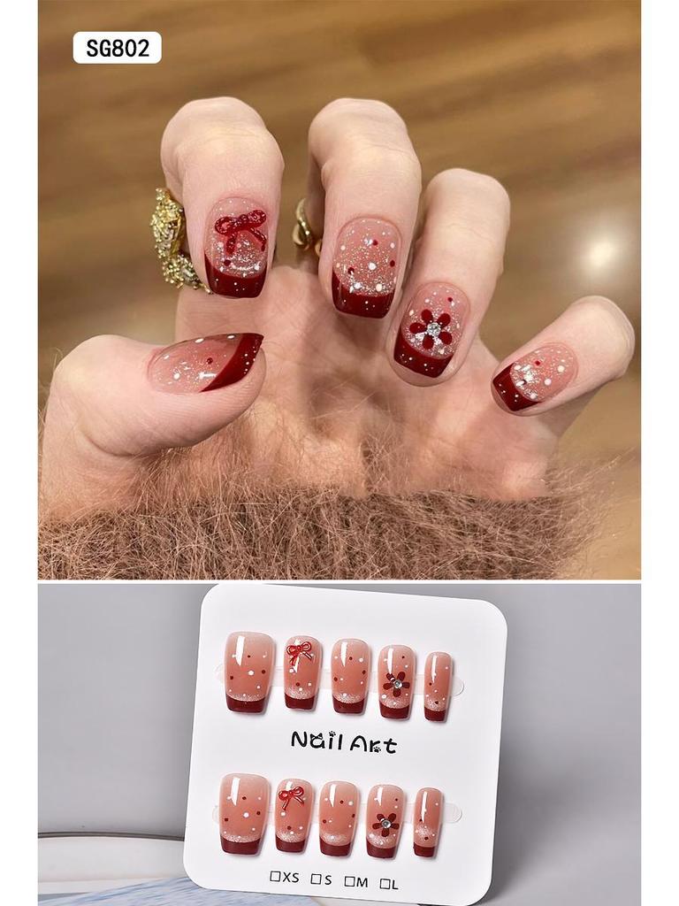 2025 New Style Rich Girl Medium-Length High-End Wearable Nail Stickers & Tips for Brides