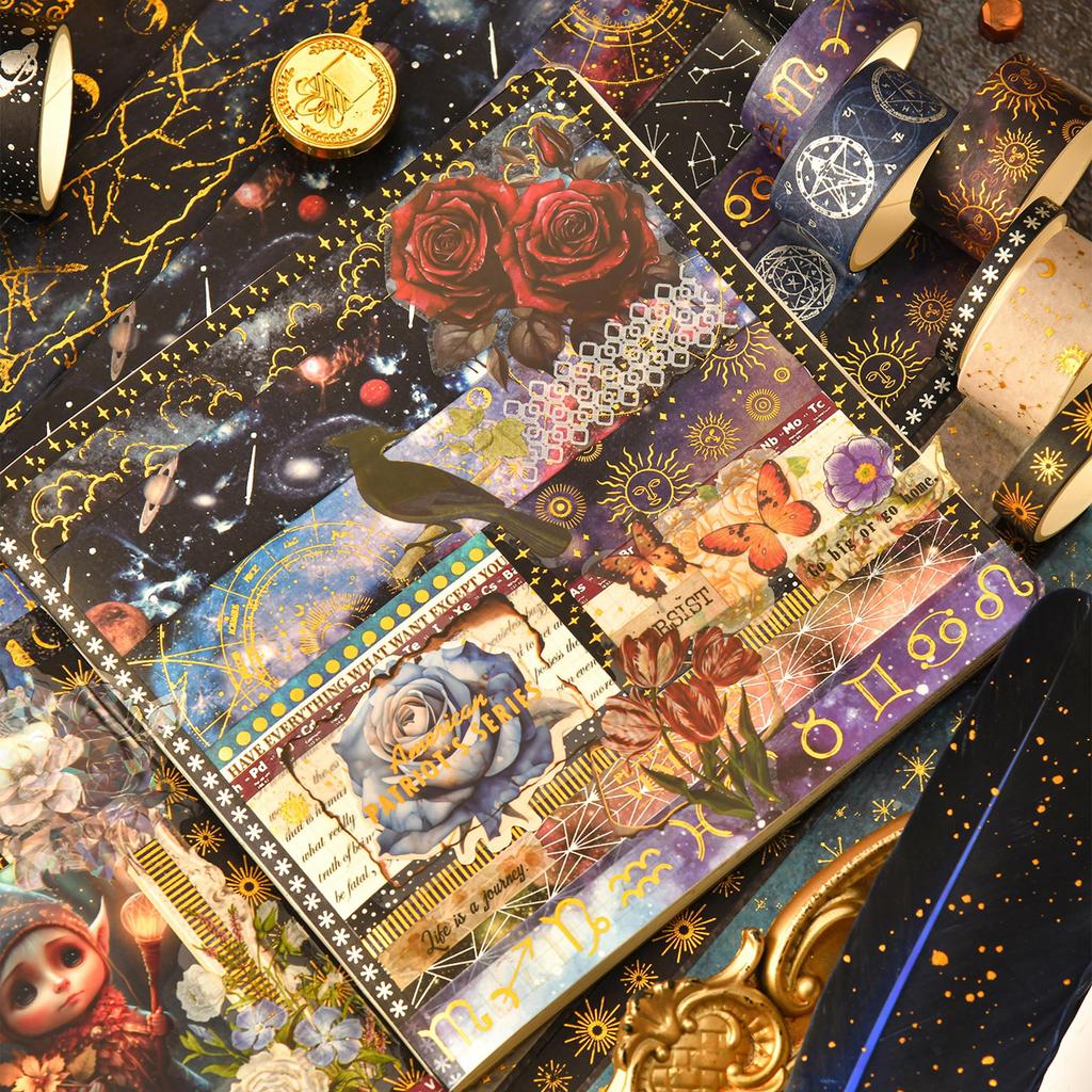 Songdao Washi Galaxie Étoilée Ensemble Masquage Ruban Adhésif Feuille avec et Motifs Nébuleuse Parfait pour et Emballage Cadeau x 2m Ruban, & Ciel, 36 Rouleaux Or/Argent