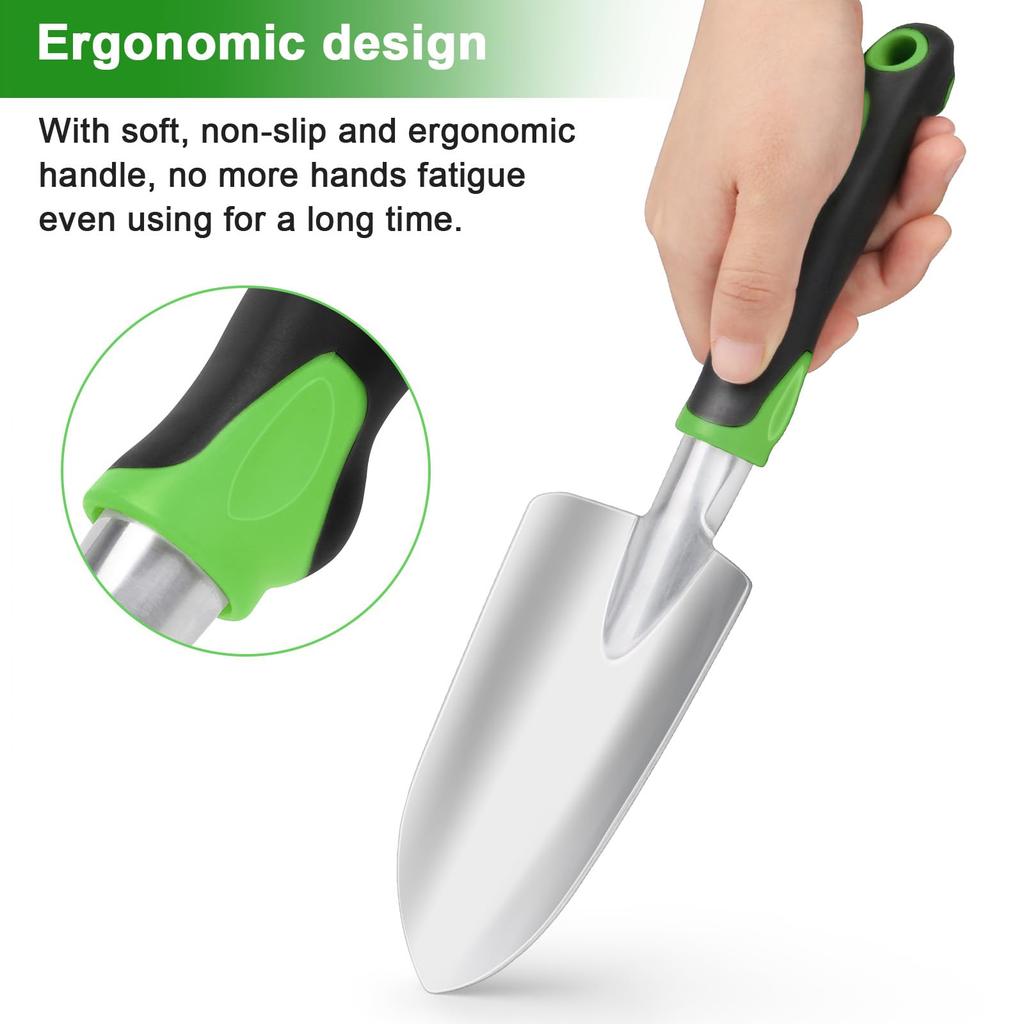 Garden Trowel & Hand Wide Shovel Pointed with Soft Rubberized Non-Slip Ergonomic Handle for Planting, Transplanting, Weeding, Mo