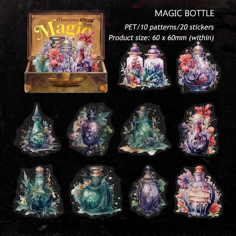 Retro Gothic Style PET Stickers Collage Clipbook Diary Scrapbook Decoration Materials Mysterious Magic Box Series Pasters 20 Pcs/ Pack