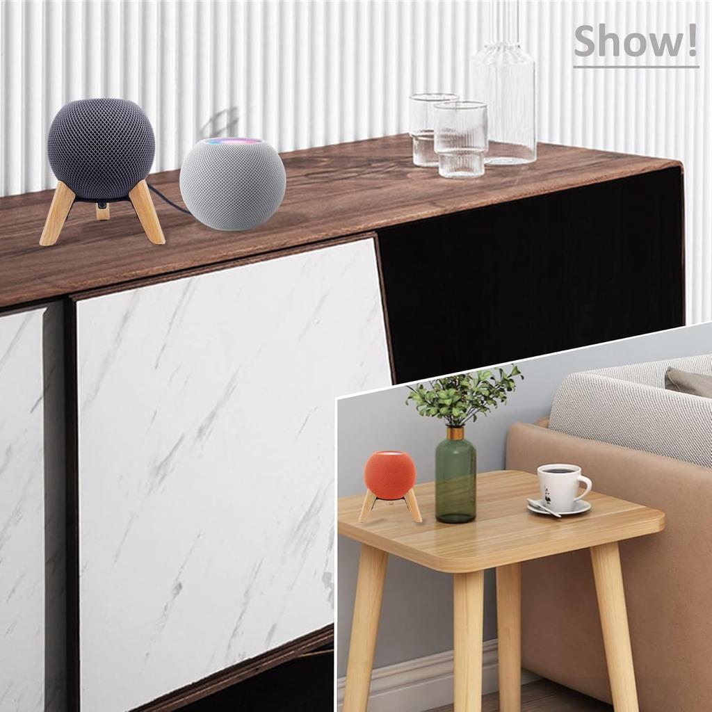 Real Wood Stand for Homepod mini,Wooden Tripod with Metal Frame,Safe Stable Holder Mount with Anti-Slip Silicone pad Protects Home pod mini Smart