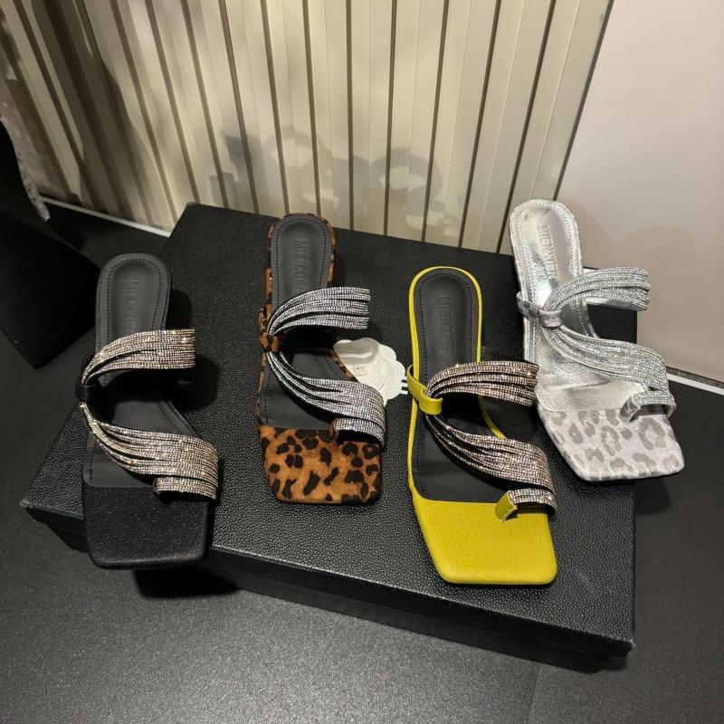 Fashion New Style Crystal Women Slippers Luxury Sandals Square Toe High Heels Shoes Woman Trend Summer Party Pumps Elegant Sandals