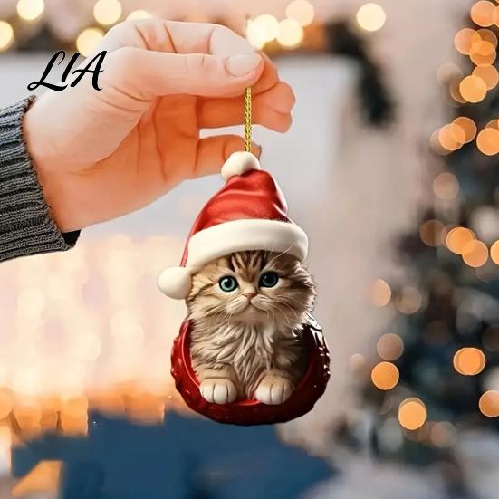 Holiday Hanging Decorations Christmas Advent Calendar with 24 Acrylic Cat Ornaments, Countdown Decor Party Favors for Tree Backpack, Cute Kitten