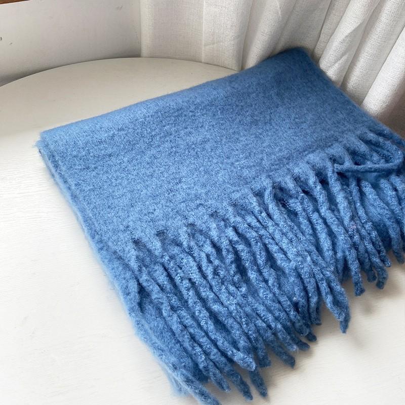 Versatile soft waxy solid color imitation cashmere fringed scarf women's winter lengthened warm thickened scarf shawl