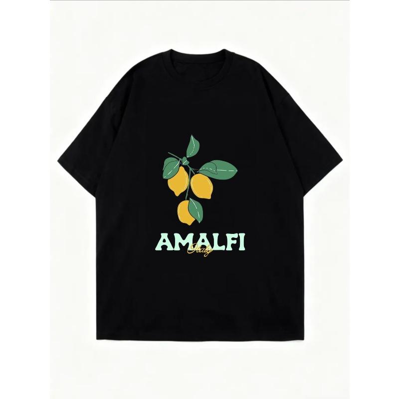 White Oversized T Shirt With Lemon And Amalfi Italy Print For Casual Wear