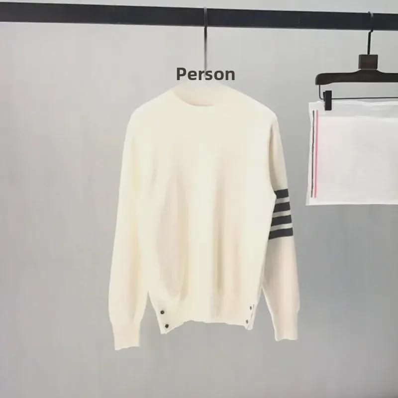 Damski luźny sweter pulower z dzianiny na Jesień/Zimę 2023 z czterema paskami TB - Casualowy okrągły dekolt, styl koreański