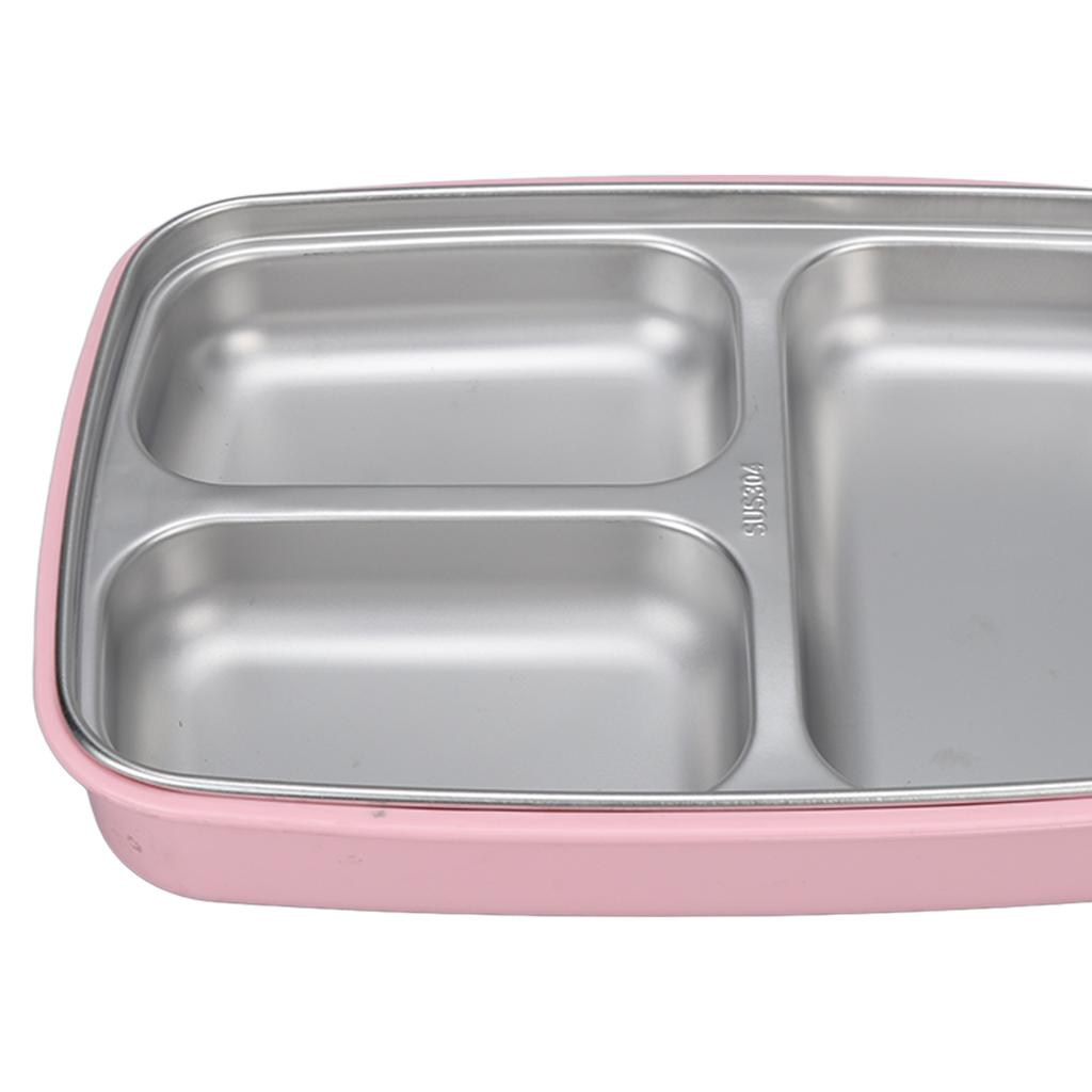 Thermal Insulation Bento Lunch Box 3 Grids Leakproof 304 Stainless Steel Bento Lunch Box for Students School Office Pink
