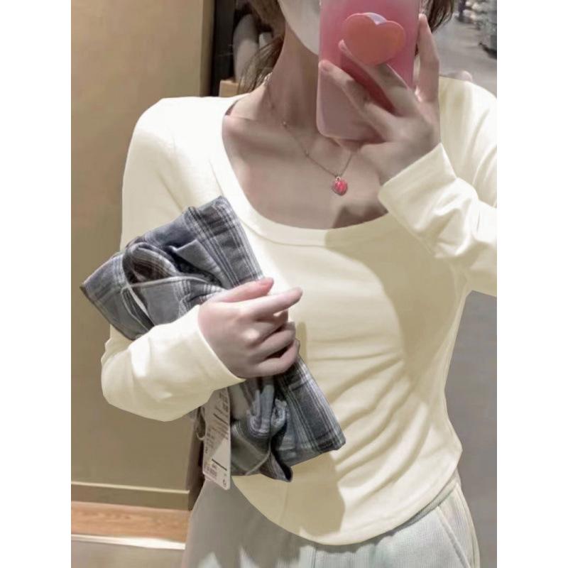 Women's Autumn Square Neck Long Sleeve Slim Fit T-shirt