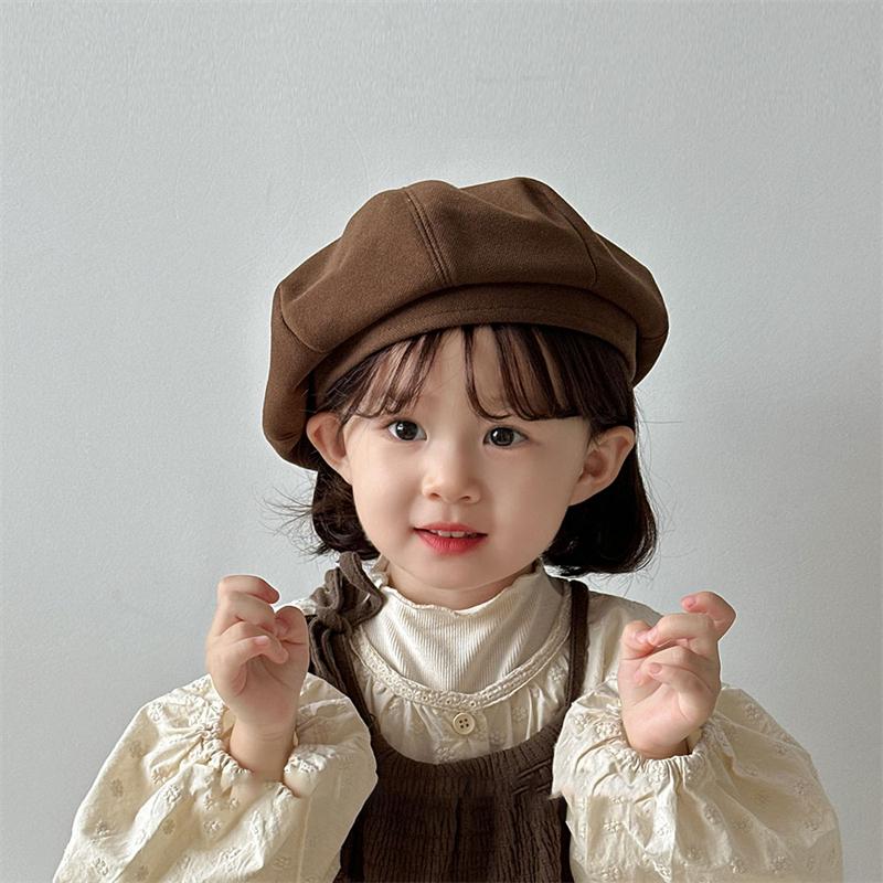 Solid Color Fashion Baby Beret Hat Spring Autumn Kids Octagonal Berets Street Toddler Girls Artist Painter Cap