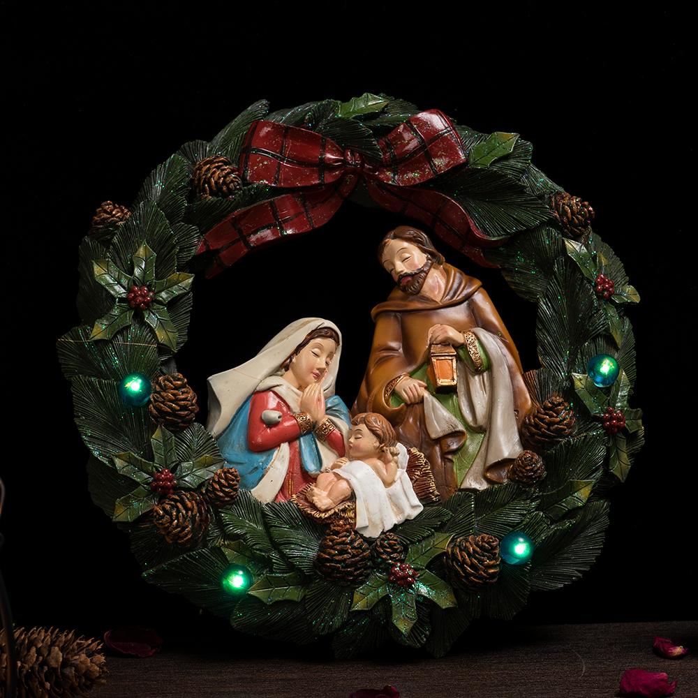 Christianity Christmas Wreath Wall-mounted Festival Decoration Pendant Can Emit Light Resin Arts And Crafts A Living Room Jesus