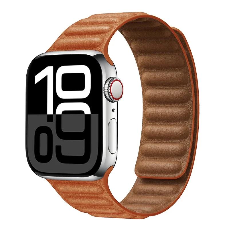 Leather Strap for Apple Watch Band 42mm 46mm 45mm 44mm 40mm Original Magnetic Loop Link Bracelet iWatch Ultar 2 49mm 10 9 8 7 SE