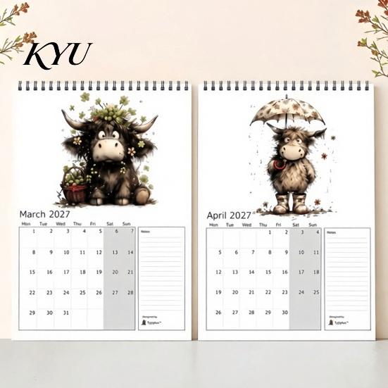 Office Wall Decor Highland Cow Calendar 2027, Cute Hanging Planner for Home Appointment Reminder Book Office, Rustic Farmhouse Desk Decor, Unique