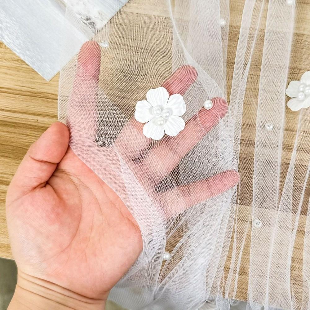 Elegant Flower Pearl Tablecloth Romantic Pearl Embellishments Tulle Fabric Tablecloth Decorative Semi-Transparent