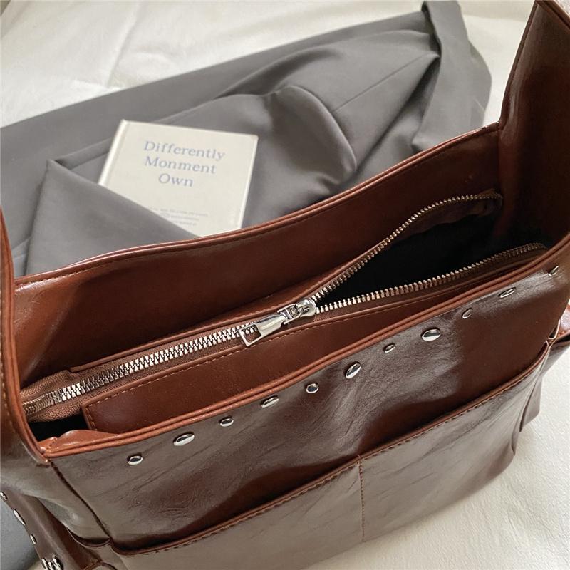 PU Hobo Bag Women's Fashion Shoulder Tote with Stud Detail Multiple Pockets Casual Everyday Handbag