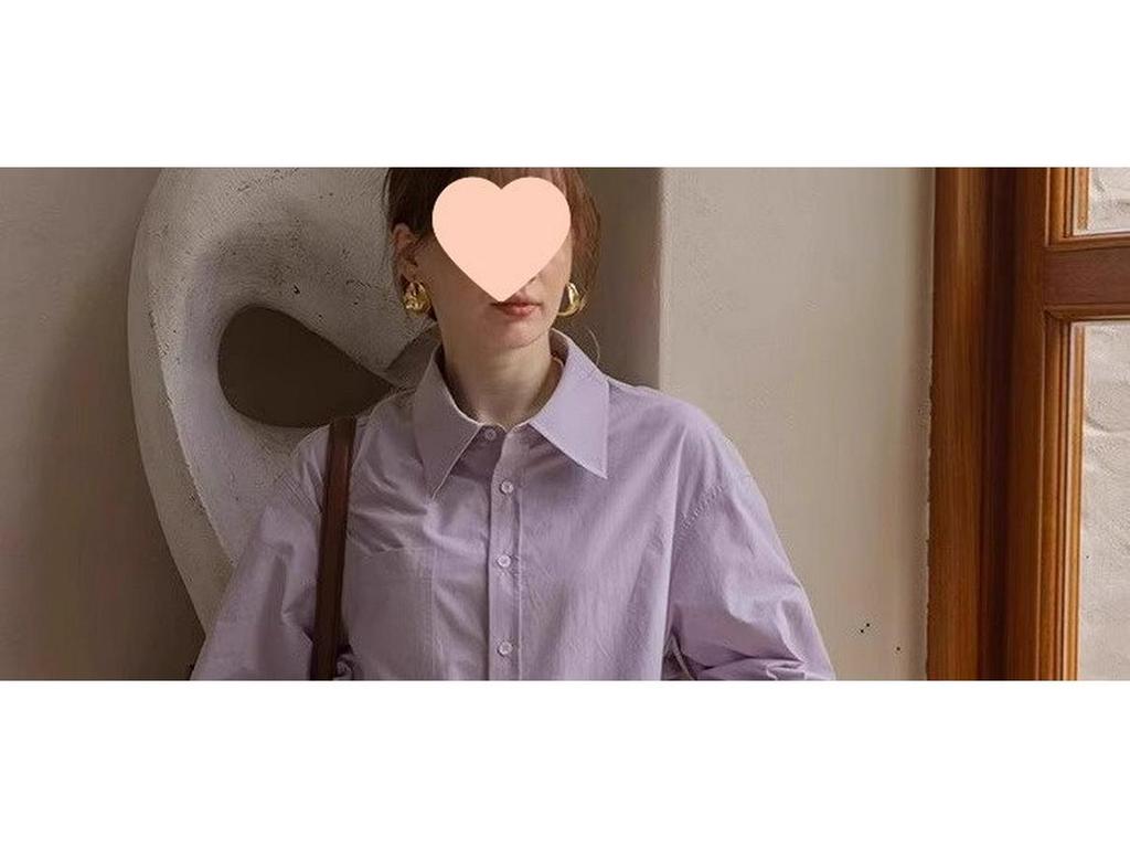 Women's Autumn 2025 French Blue Layered Petite Long Sleeve Shirt - Professional Loose Fit for Commuting