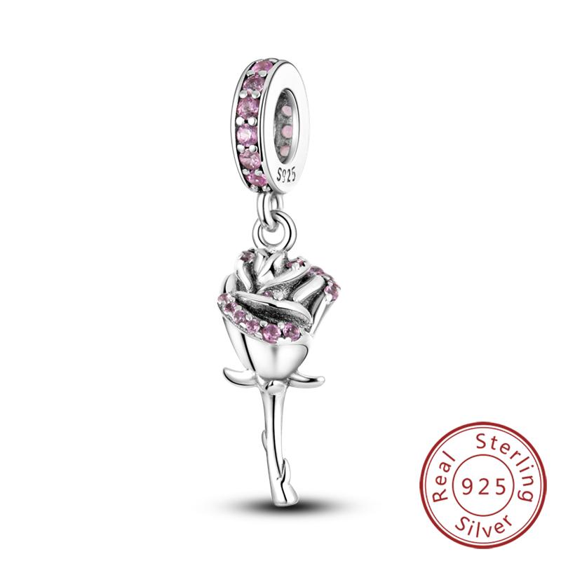 Original Copper Charms Beads Pendant Lotus Tulip Rose Carnation Flower Series Bead Fit Bracelets Women Jewelry Gift