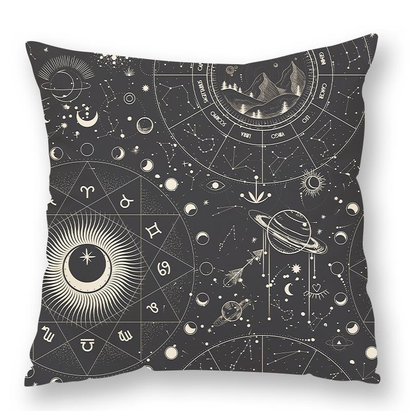 Abstract Star Moon Plush Pillow Cover Constellation Compass Totem Yoga Digital Printed Backrest Set Premium Durable