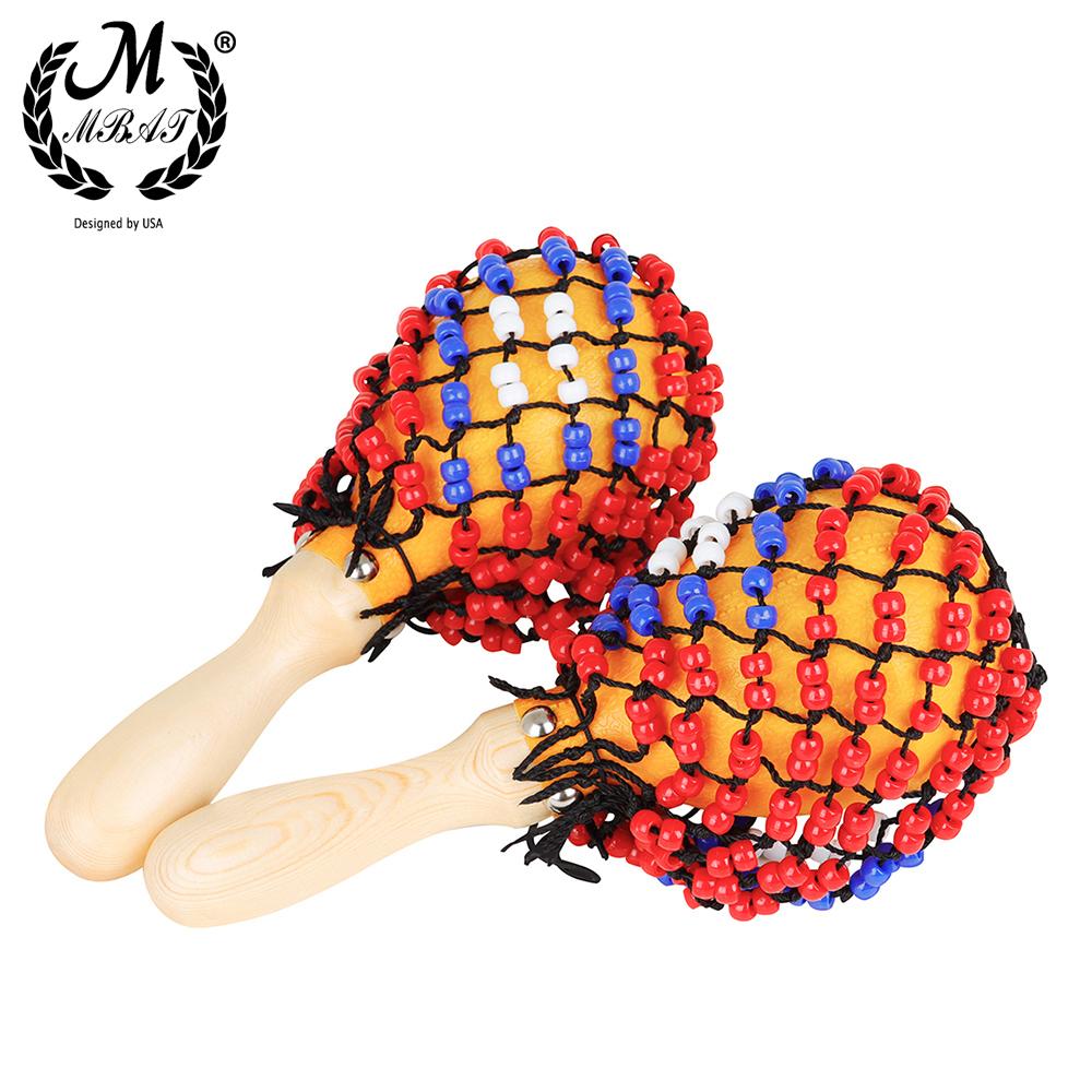 M MBAT Bead Net Sand Hammer Hand Sand Hammer Wooden Colorful Maracas Rattles 1 Pair Baby Rattles Gifts Percussion Instruments