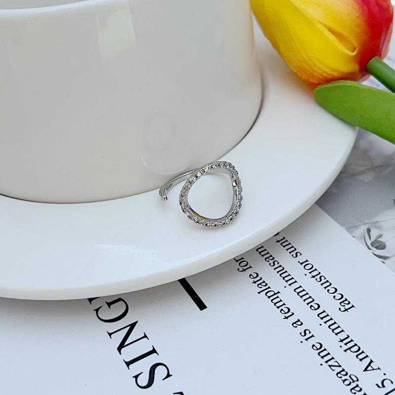 

Elegant Geometric Open Ring with Sparkling Rhinestones Adjustable Open Size