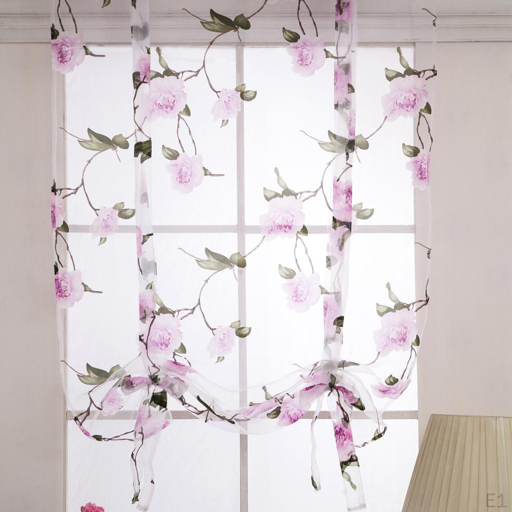 Roman Curtain Voile - Tie Up Silk Ribbon Shade Window Valance Drape Blind for Small Window,