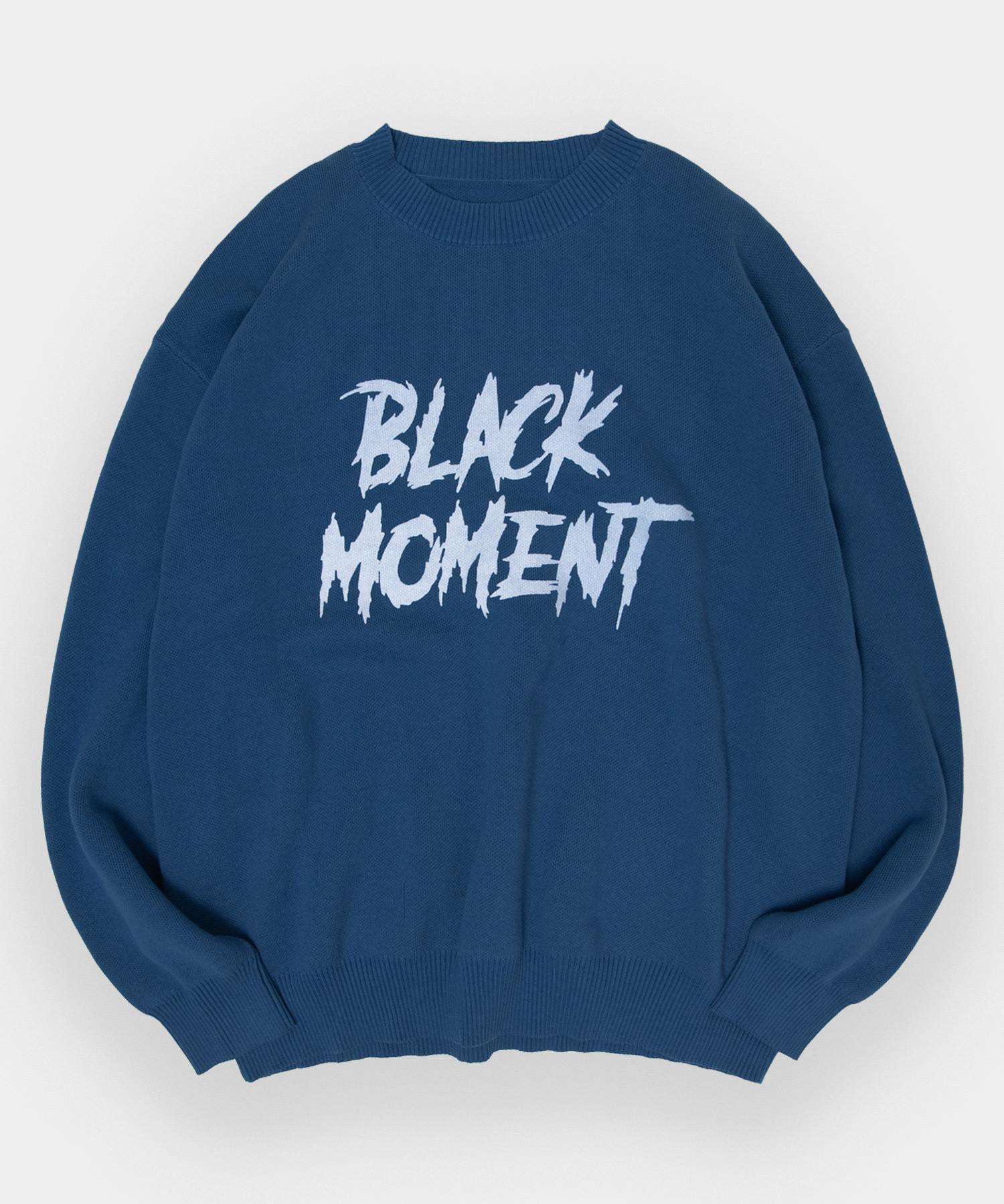 Black Moment Washable Graphic Rough Logo Knit Pullover T-Shirt [Blue] Blue/Free