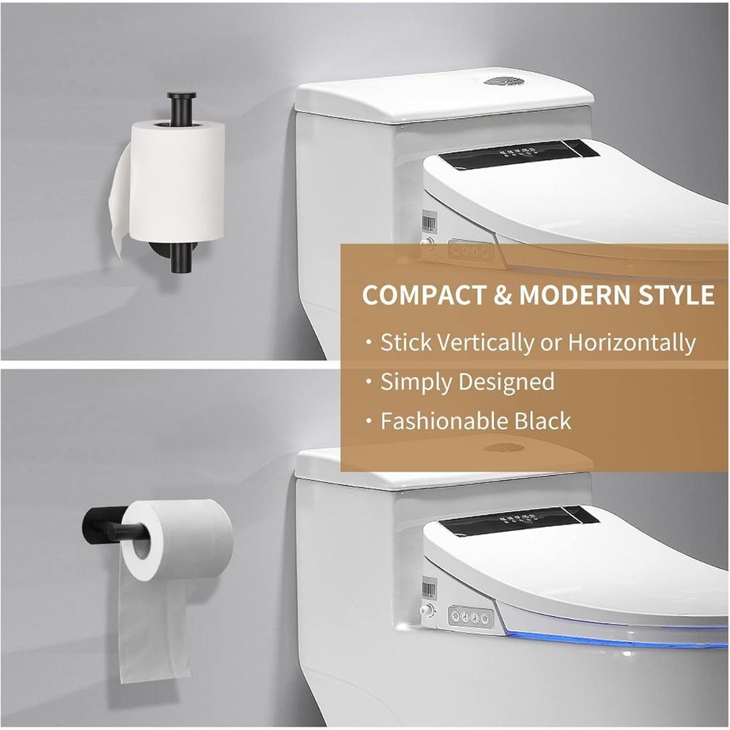 Adhesive Toilet Paper Holder,Matt Black,Wall Mount,Toilet Paper Roll Holder,no Drilling,Bathroom/Rv/Washroom, SUS 304 Stainless Steel, Rustproof
