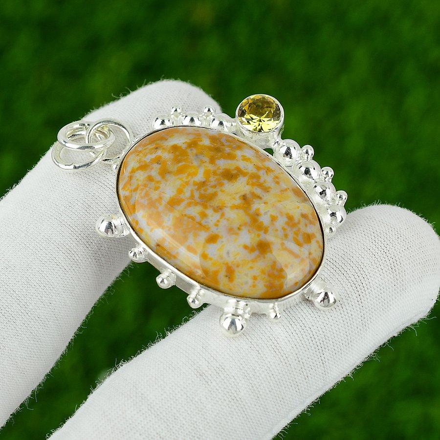 Natural Polka Dot Agate Gemstone Jewelry 925 Sterling Silver Pendant For Girls
