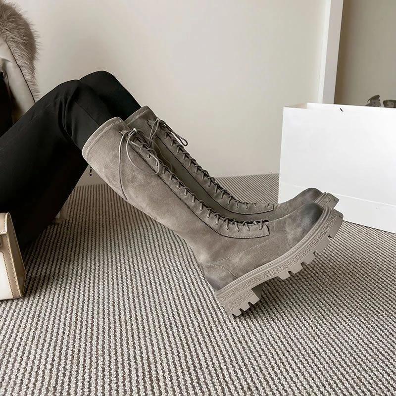 Fashion New In Long Boots for Women Round Toe Platform Knee High Shaft Shoes Woman Footwear Designer Luxury Winter 2025 Novelty Spring