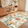 Boho Vintage Orange Green Floral Area Rug Daisy Leaf Hand Drawn Print Non Slip Carpet for Living Room Decor