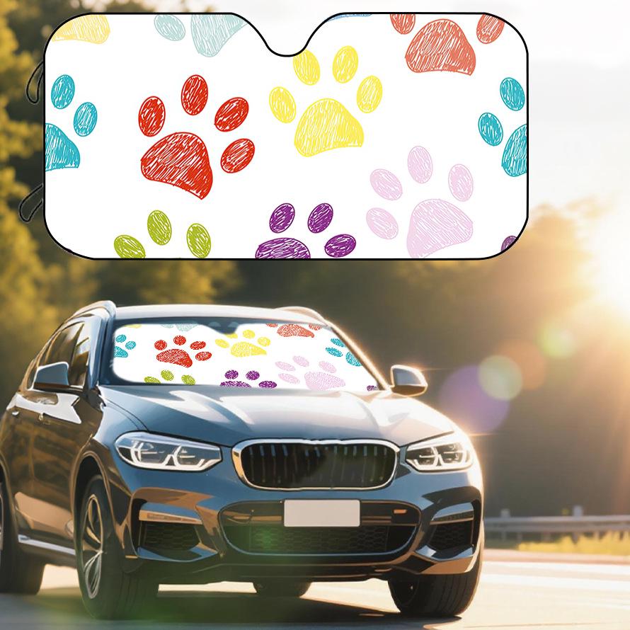 Cute Paw Print Cartoon Dog Car Sunshade - Front Windshield Sun Protection 70x130cm