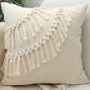 Soft Cotton-ramie Pillow Covers, European Style With Tassels Cushion Cover Shell for Sofa Bedroom Cream Beige Stylish