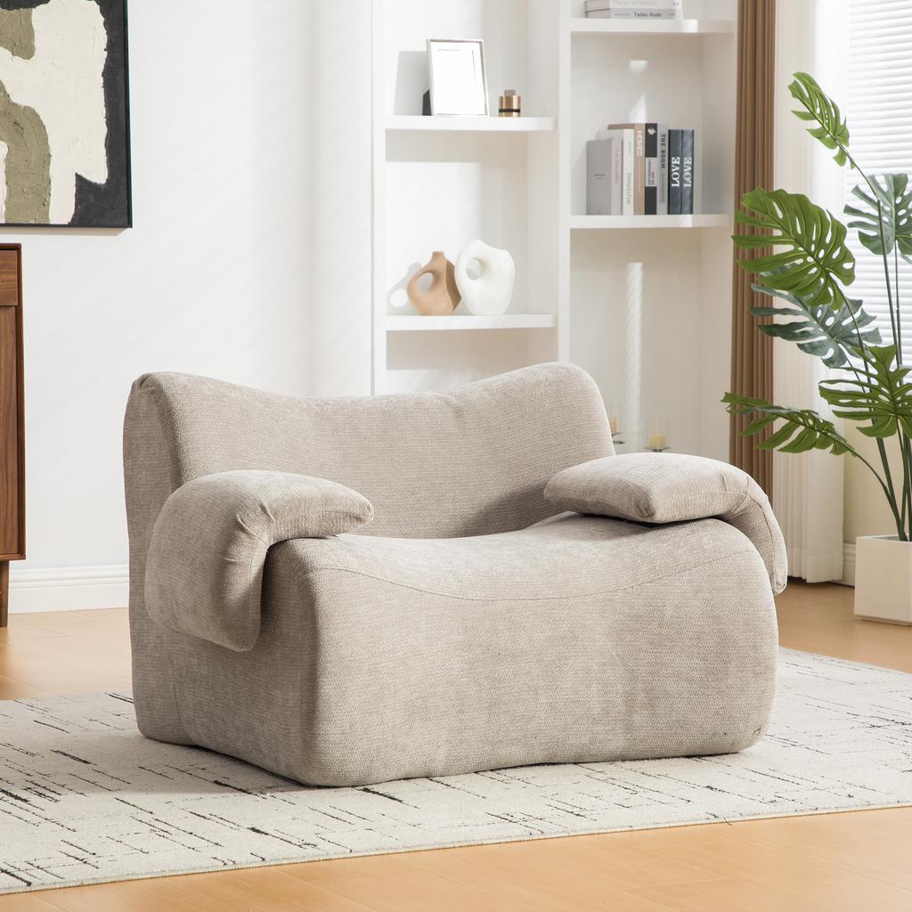 Modular compression sofa made of chenille fabric, filled with 30D high-elastic foam. Easy to move with non-slip bottom, ideal for living room. Gray