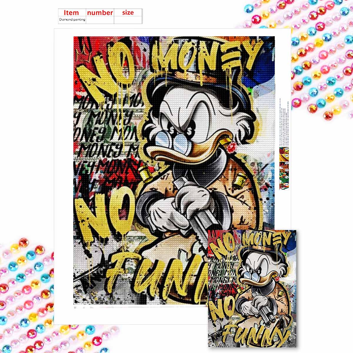 

5D DIY Diamond Art Painting Kits for Adults, Violent Donald Duck Full Round Crystal Diamond Kits for Beginner for Home Wall Decorate Round 20x30cm