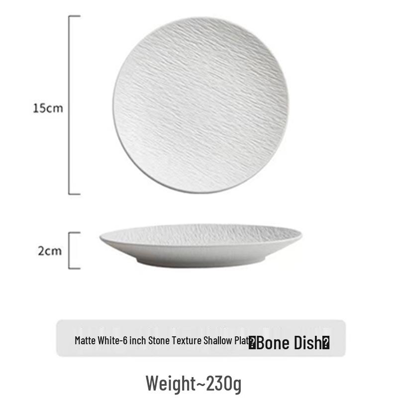 Nordic Style Large Frosted Stone Texture Ceramic Steak Plate - Round, Shallow, Light Luxury Design