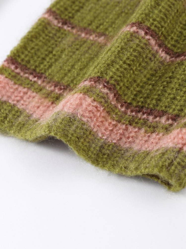 Damen Gestreifter Strick-Cardigan mit Knöpfen Damen Grüner Pullover Cardigan Täglicher Pendelpullover Lockere Strickjacke Herbst und Winter