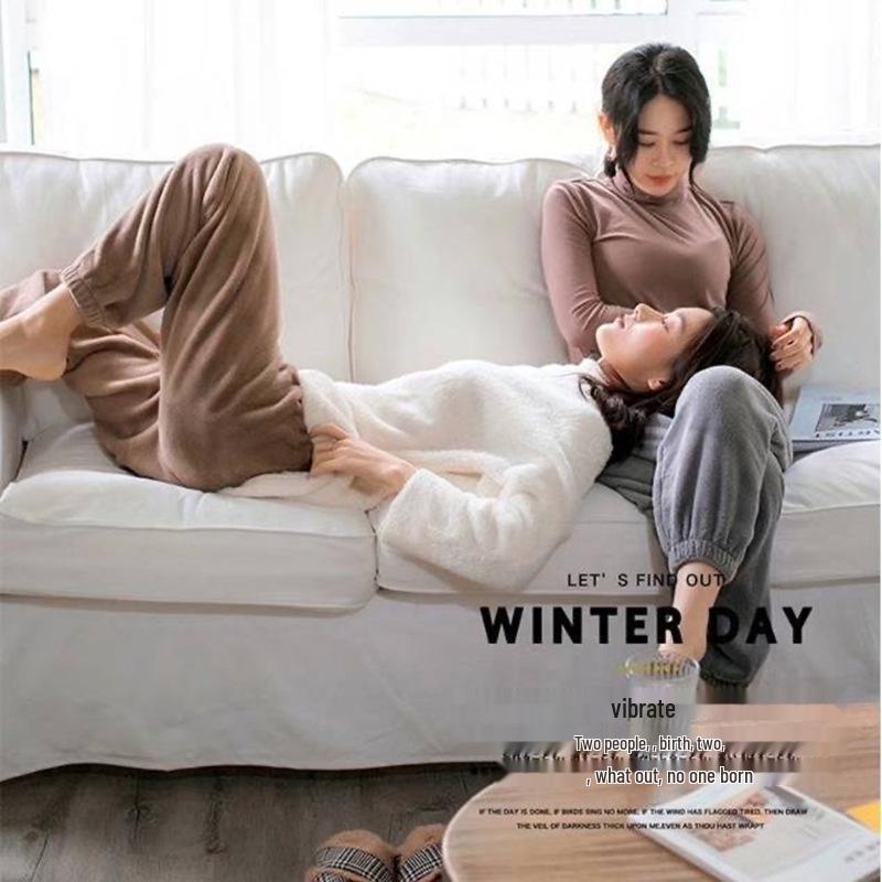 Doppelseitiges Fleece Warme Freizeit-Hose für Frühling und Winter - Gemütliche, lockere Nachtwäsche für zu Hause oder draußen